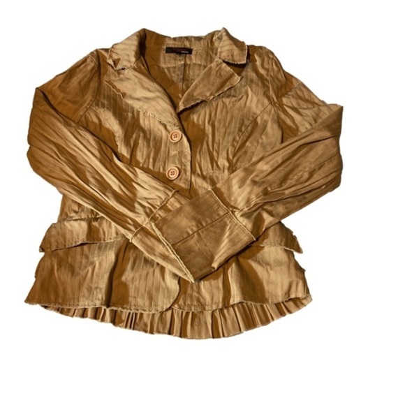 Six Degrees Of Separation Tan Blazer Blouse Button Up Ruffle Back Rough Hem Larg - Picture 1 of 7